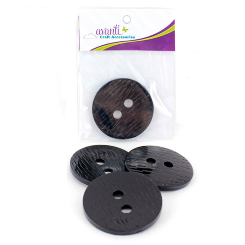 Fine Circular Buttons, Sew-through, 80mm, 2 Holes, Black Color