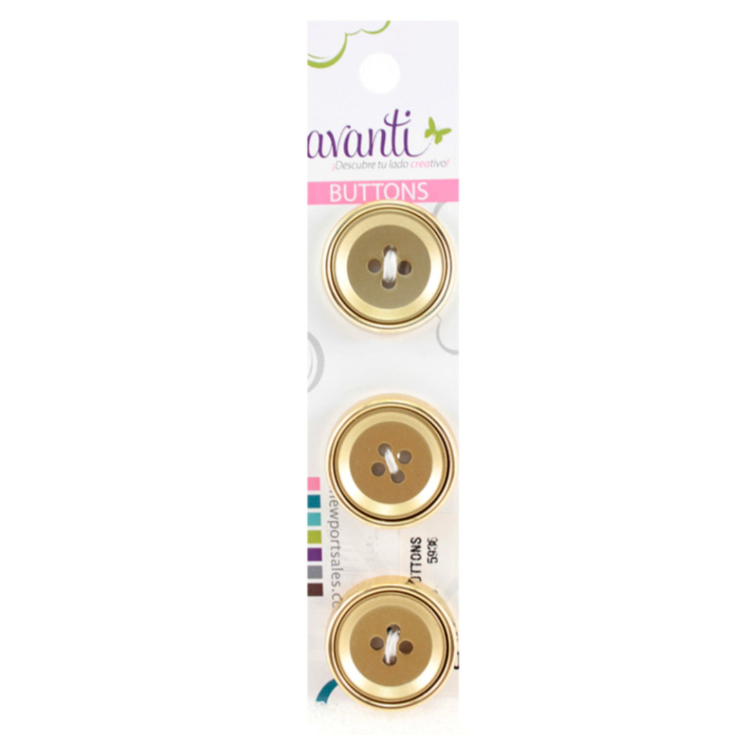 Fine Circular Buttons, Sew-through, 36mm, 4 Holes, Gold Color
