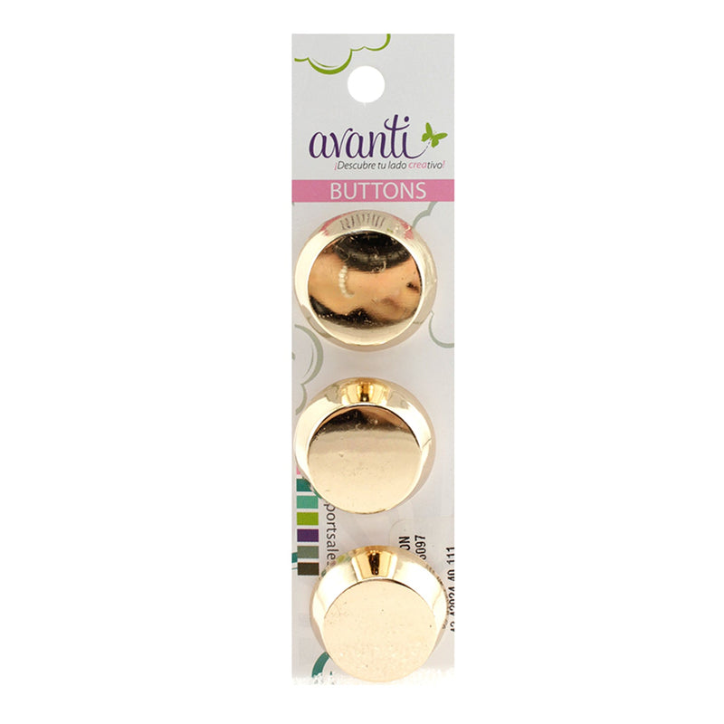 Round Fine Metal Buttons with Shank, 40mm, Gold Color, 6-Pack