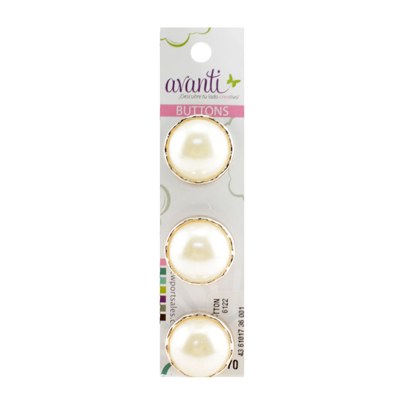 Fine Shank Buttons with Shank, White & Gold Color, 36mm