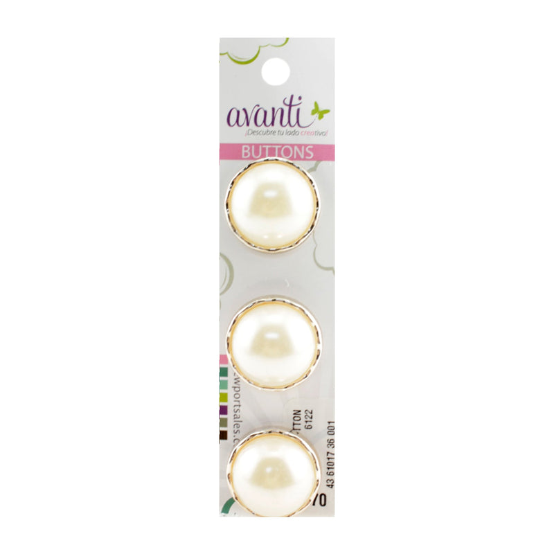 Fine Shank Buttons with Shank, White & Gold Color, 36mm, 6-Pack