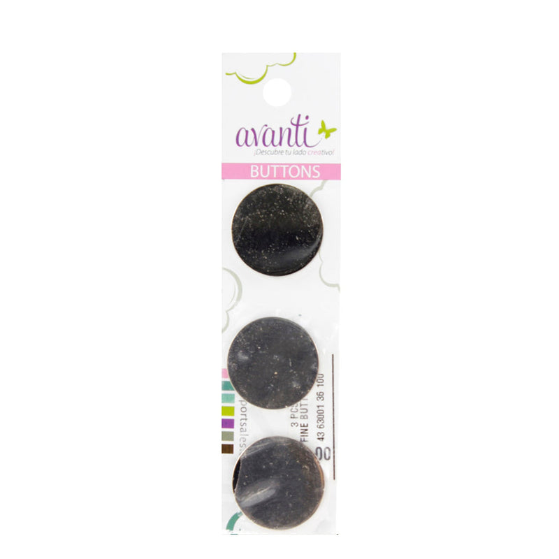 Circular Fancy Button with Shank, Black Color, 36mm, 6-Pack