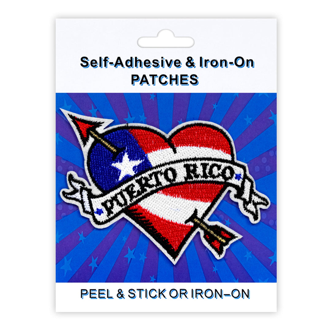 Heart Puerto Rico Peel & Stick, Embroidered Patch, Sew On Iron On Patch Applique, 12-Pack
