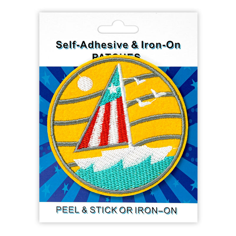 Sailboat Style Peel & Stick, Embroidered Patch, Sew On Iron On Patch Applique, 12-Pack