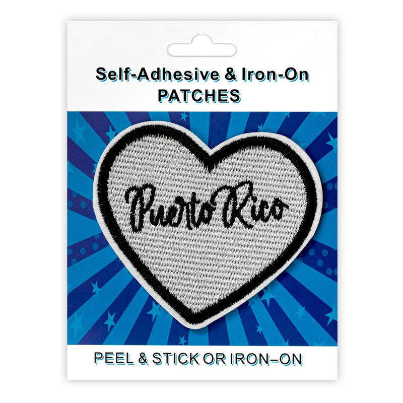 Heart Puerto Rico Style Peel & Stick, Embroidered Patch, Sew On Iron On Patch Applique, 12-Pack