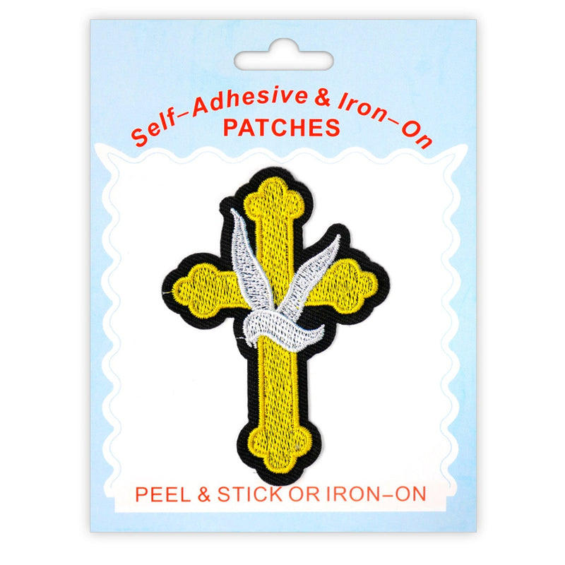 Cross & Dove Style Peel & Stick, Embroidered Patch, Sew On Iron On Patch Applique