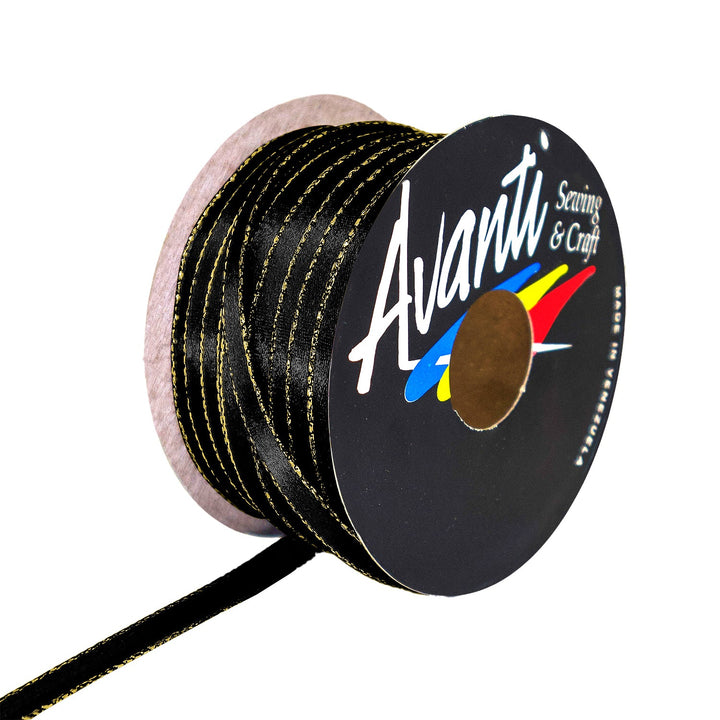Avanti Satin Ribbon with Metallic Edge in Gold or Silver, 1/4 inch (6mm), Double Face, 50 yds