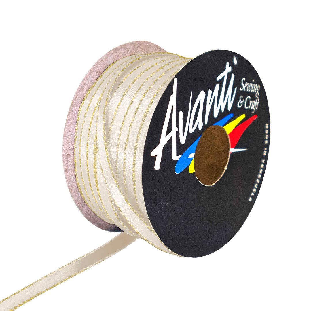 Avanti Satin Ribbon with Metallic Edge in Gold or Silver, 1/4 inch (6mm), Double Face, 50 yds