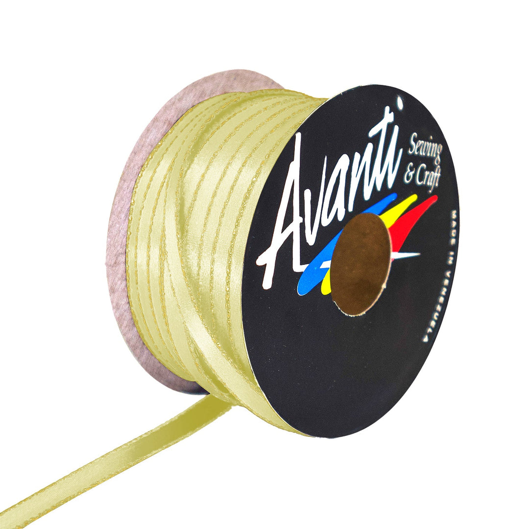 Avanti Satin Ribbon with Metallic Edge in Gold or Silver, 1/4 inch (6mm), Double Face, 50 yds