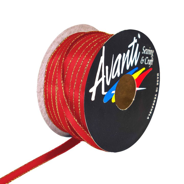 Avanti Satin Ribbon with Metallic Edge in Gold or Silver, 1/4 inch (6mm), Double Face, 50 yds