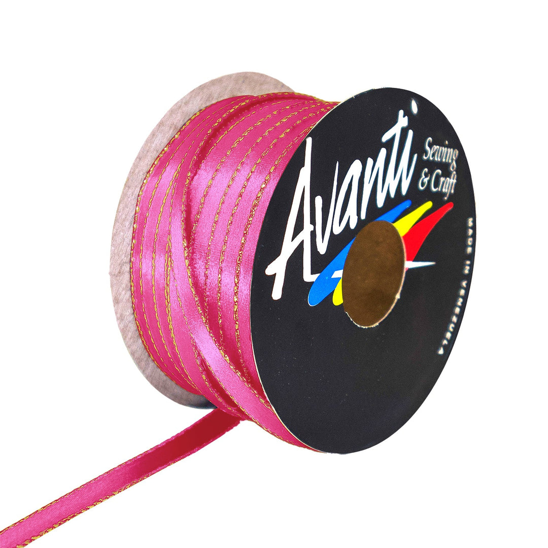 Avanti Satin Ribbon with Metallic Edge in Gold or Silver, 1/4 inch (6mm), Double Face, 50 yds