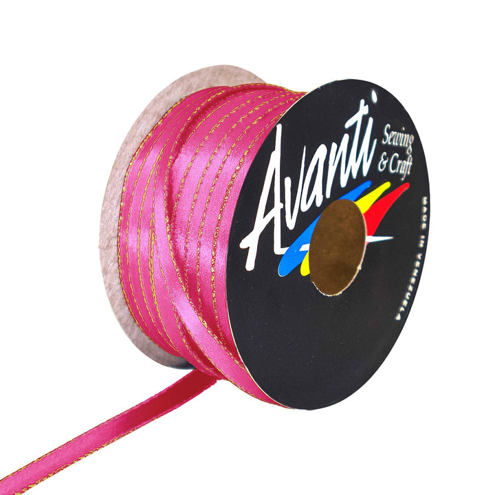 Avanti Satin Ribbon with Metallic Edge in Gold or Silver, 1/4 inch (6mm), Double Face, 50 yds