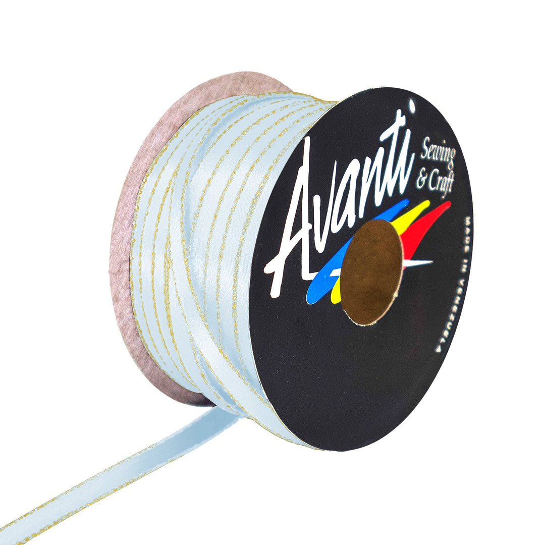 Avanti Satin Ribbon with Metallic Edge in Gold or Silver, 1/4 inch (6mm), Double Face, 50 yds