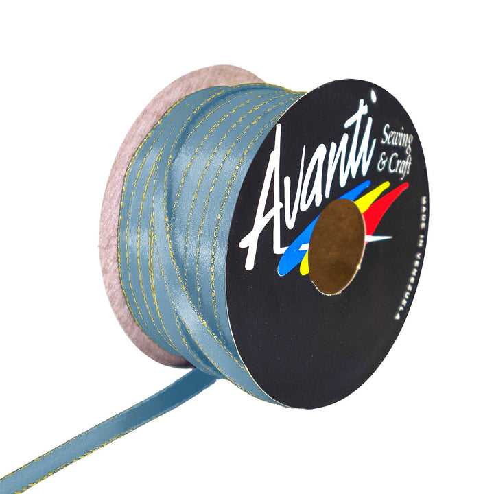 Avanti Satin Ribbon with Metallic Edge in Gold or Silver, 1/4 inch (6mm), Double Face, 50 yds