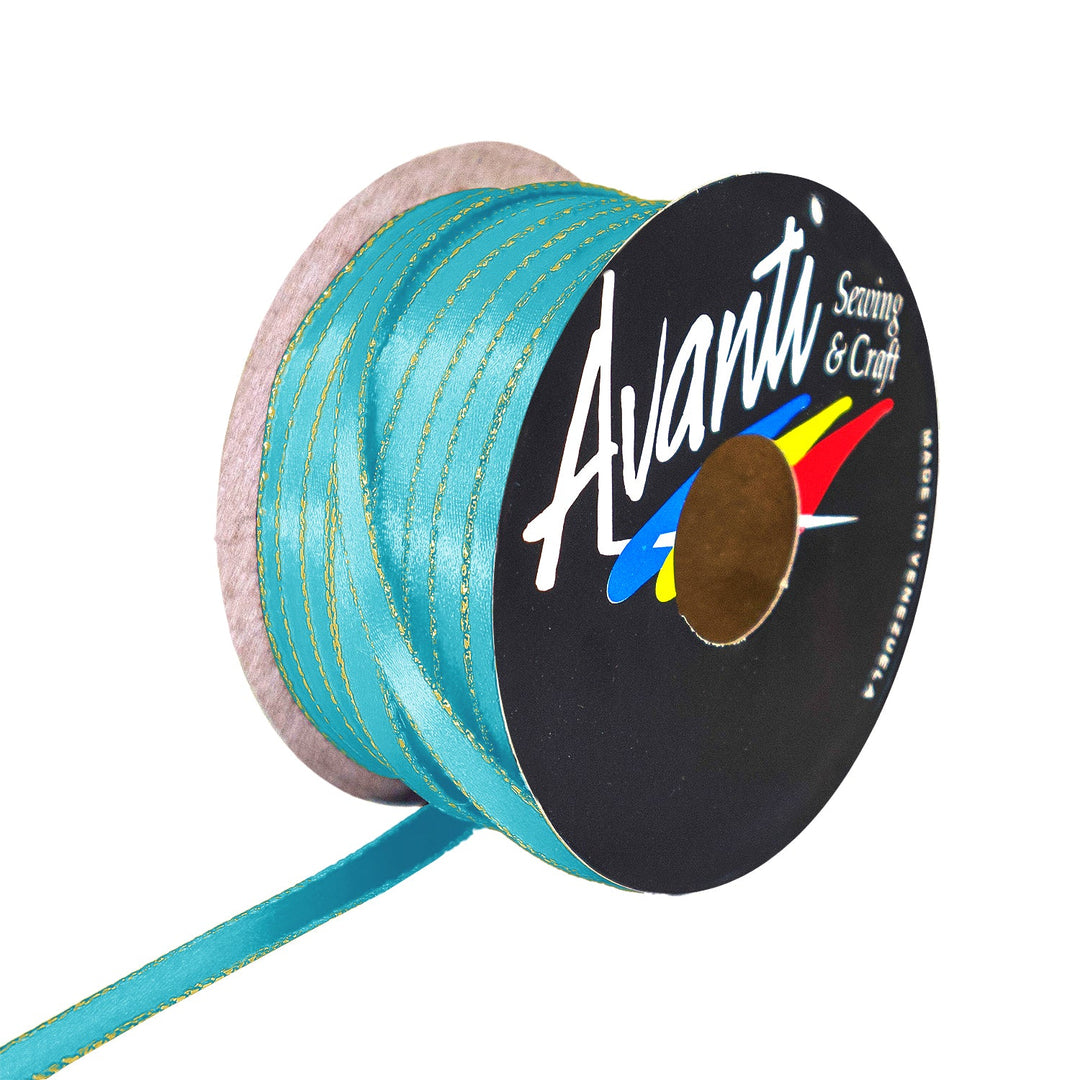 Avanti Satin Ribbon with Metallic Edge in Gold or Silver, 1/4 inch (6mm), Double Face, 50 yds