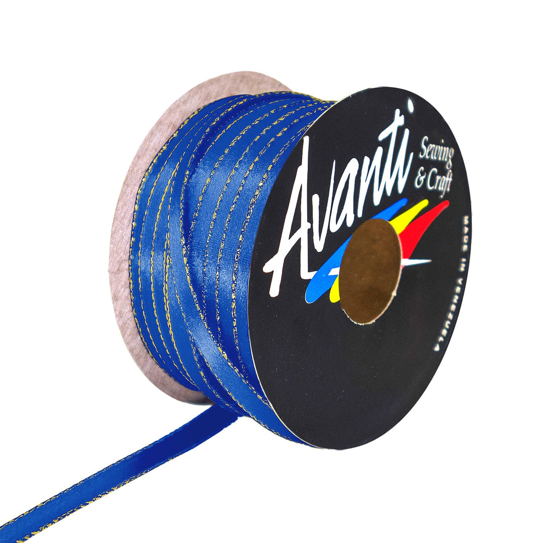 Avanti Satin Ribbon with Metallic Edge in Gold or Silver, 1/4 inch (6mm), Double Face, 50 yds
