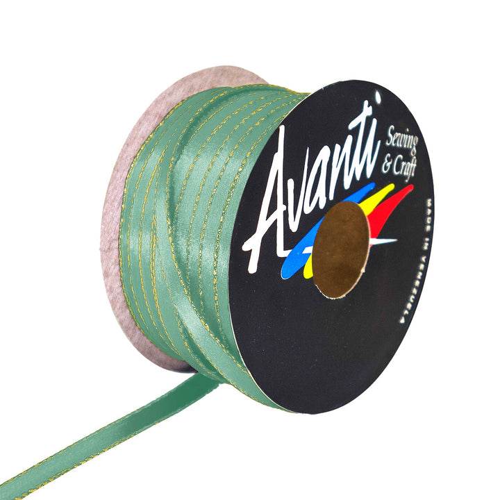 Avanti Satin Ribbon with Metallic Edge in Gold or Silver, 1/4 inch (6mm), Double Face, 50 yds