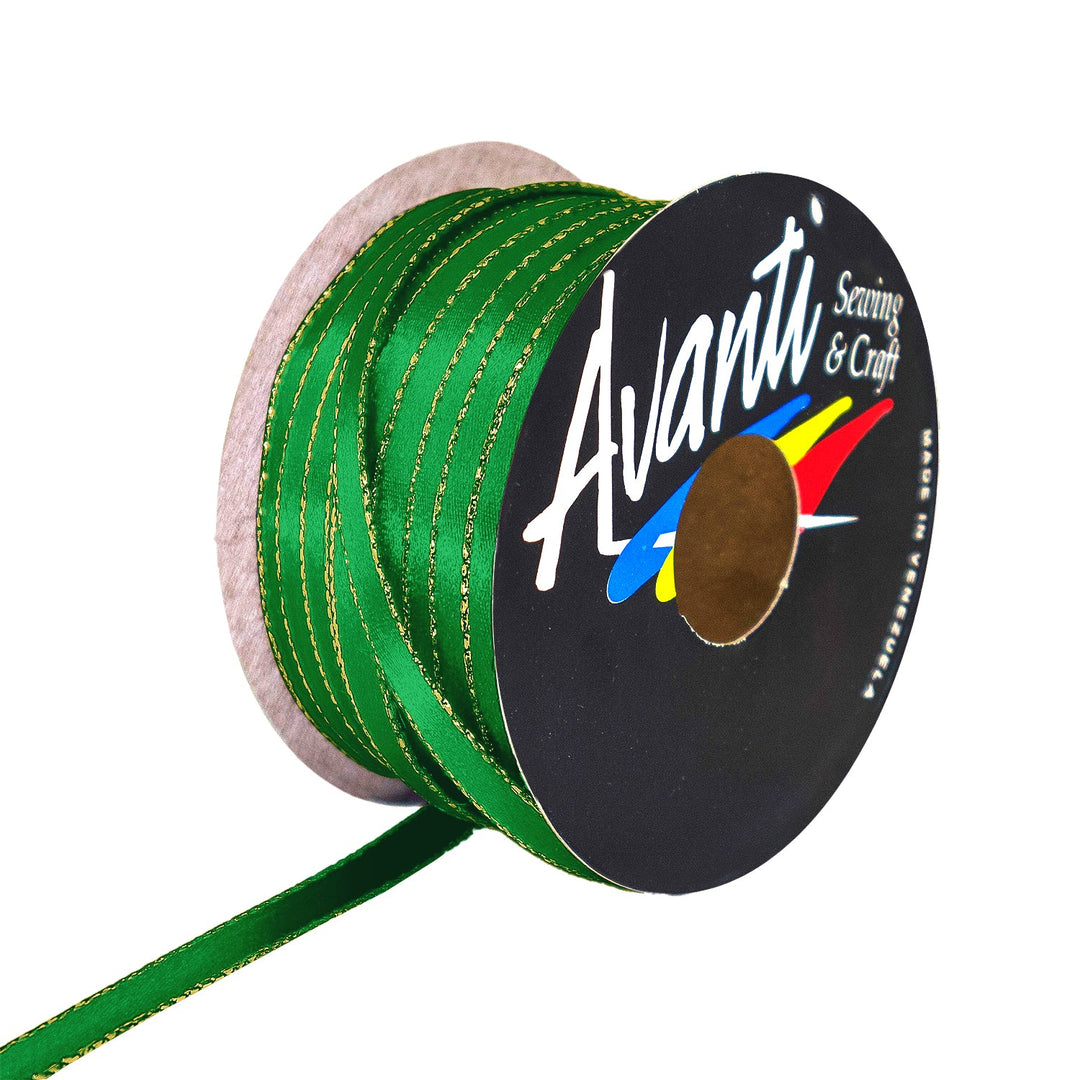 Avanti Satin Ribbon with Metallic Edge in Gold or Silver, 1/4 inch (6mm), Double Face, 50 yds