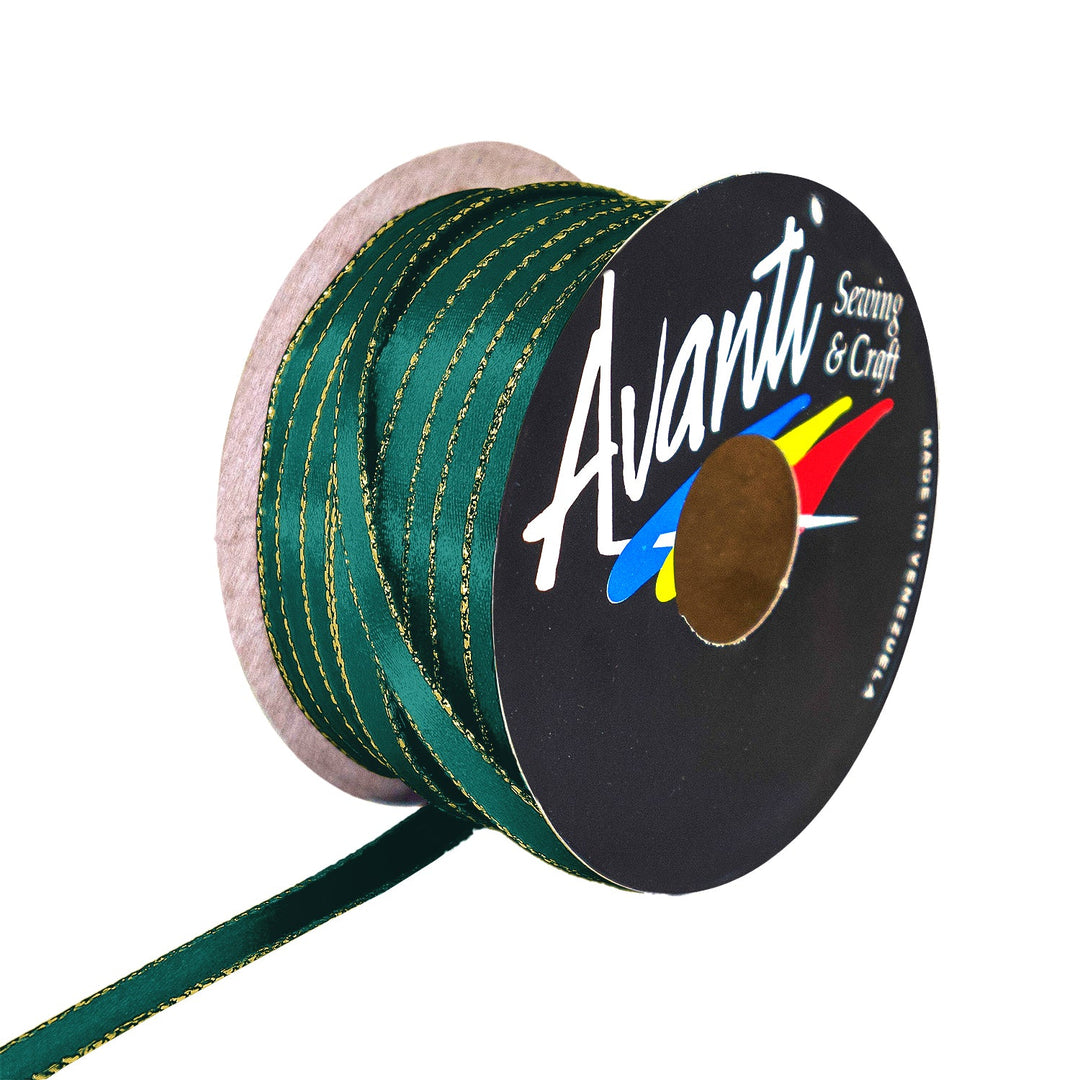 Avanti Satin Ribbon with Metallic Edge in Gold or Silver, 1/4 inch (6mm), Double Face, 50 yds