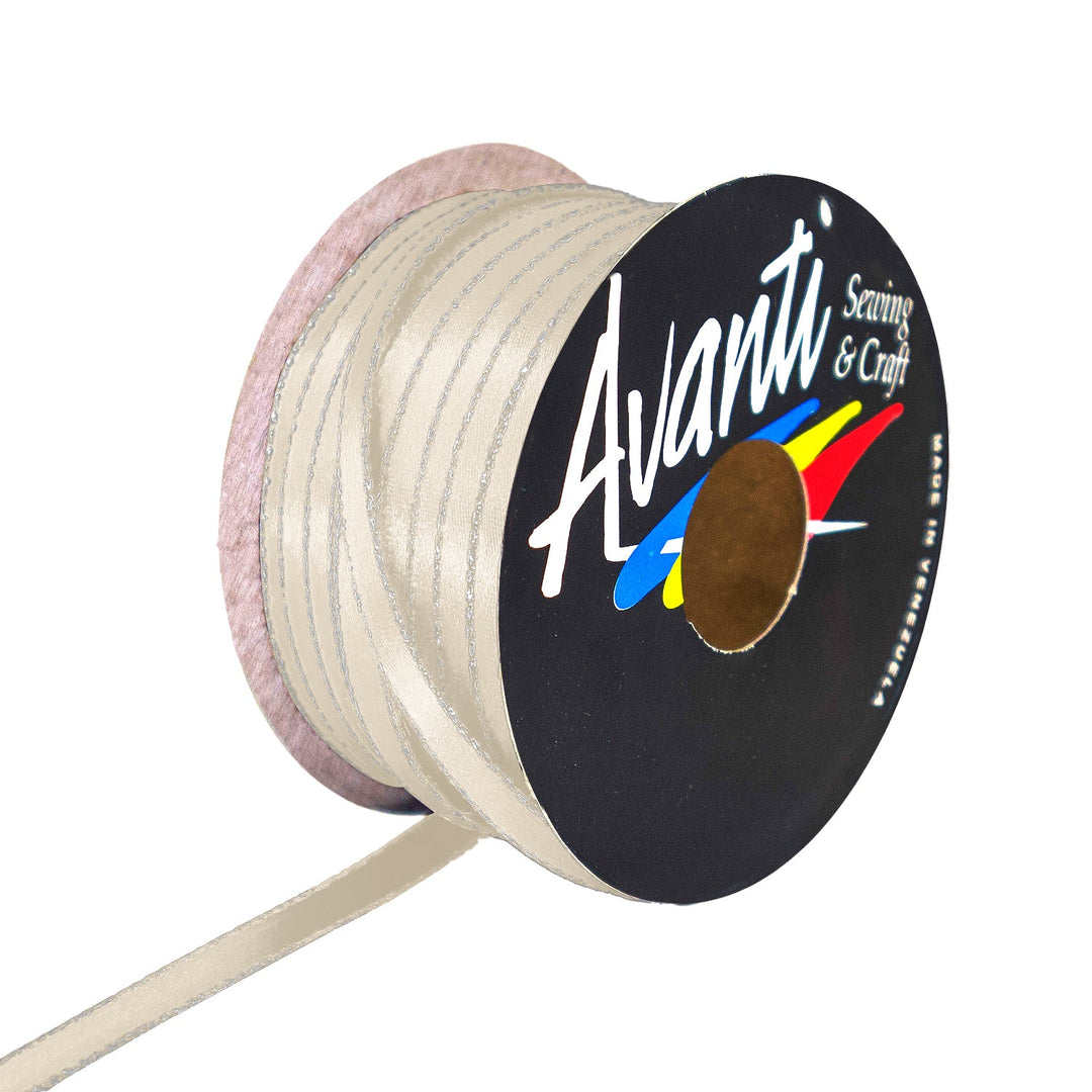 Avanti Satin Ribbon with Metallic Edge in Gold or Silver, 1/4 inch (6mm), Double Face, 50 yds
