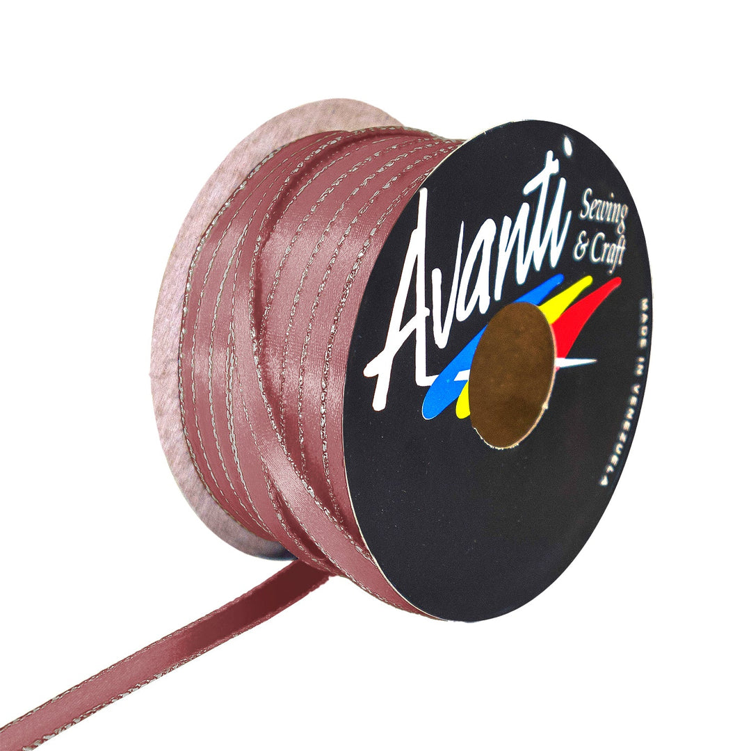 Avanti Satin Ribbon with Metallic Edge in Gold or Silver, 1/4 inch (6mm), Double Face, 50 yds