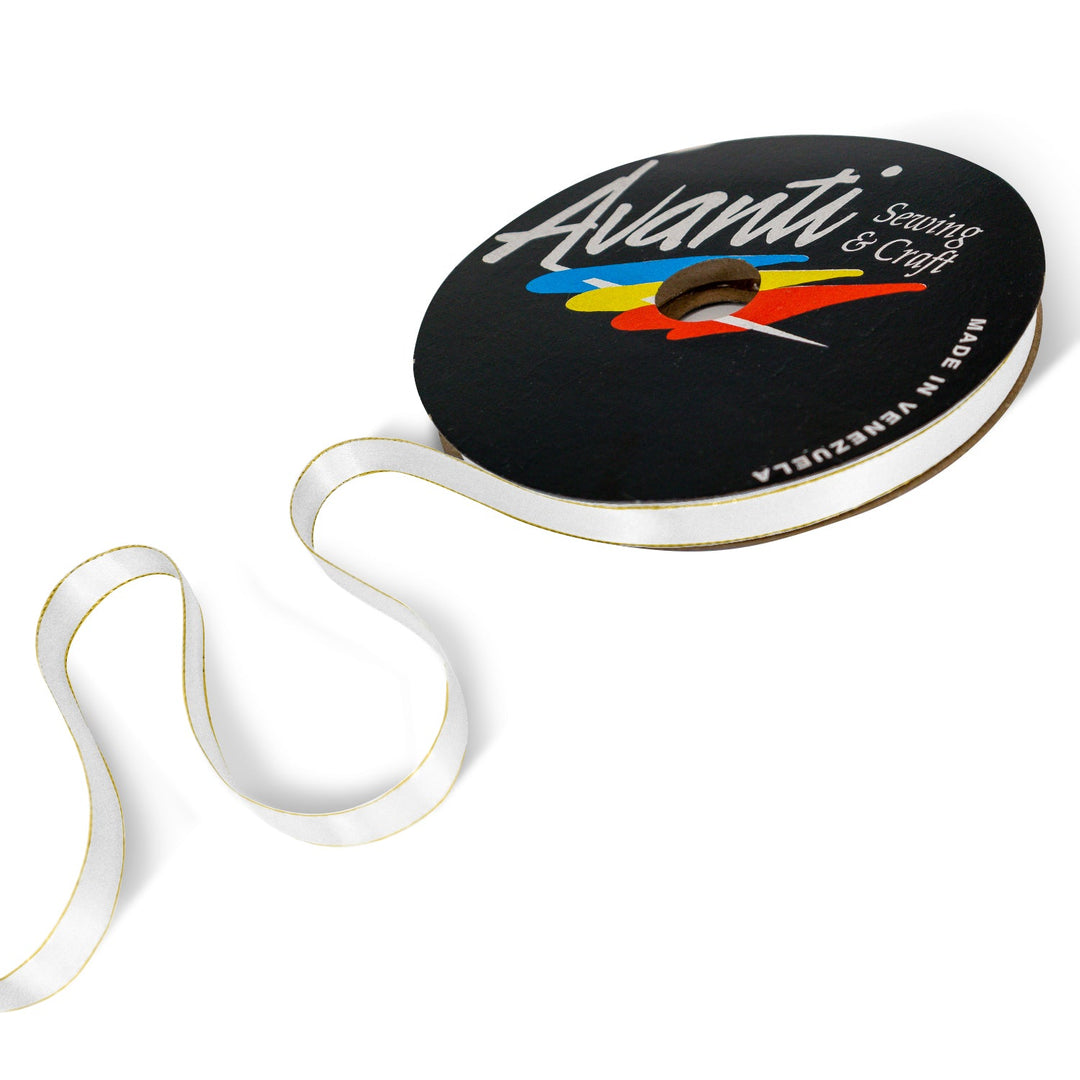 Satin Ribbon with Metallic Edge in Gold or Silver, 3/8 inch (10mm), Double Face, 50 yds