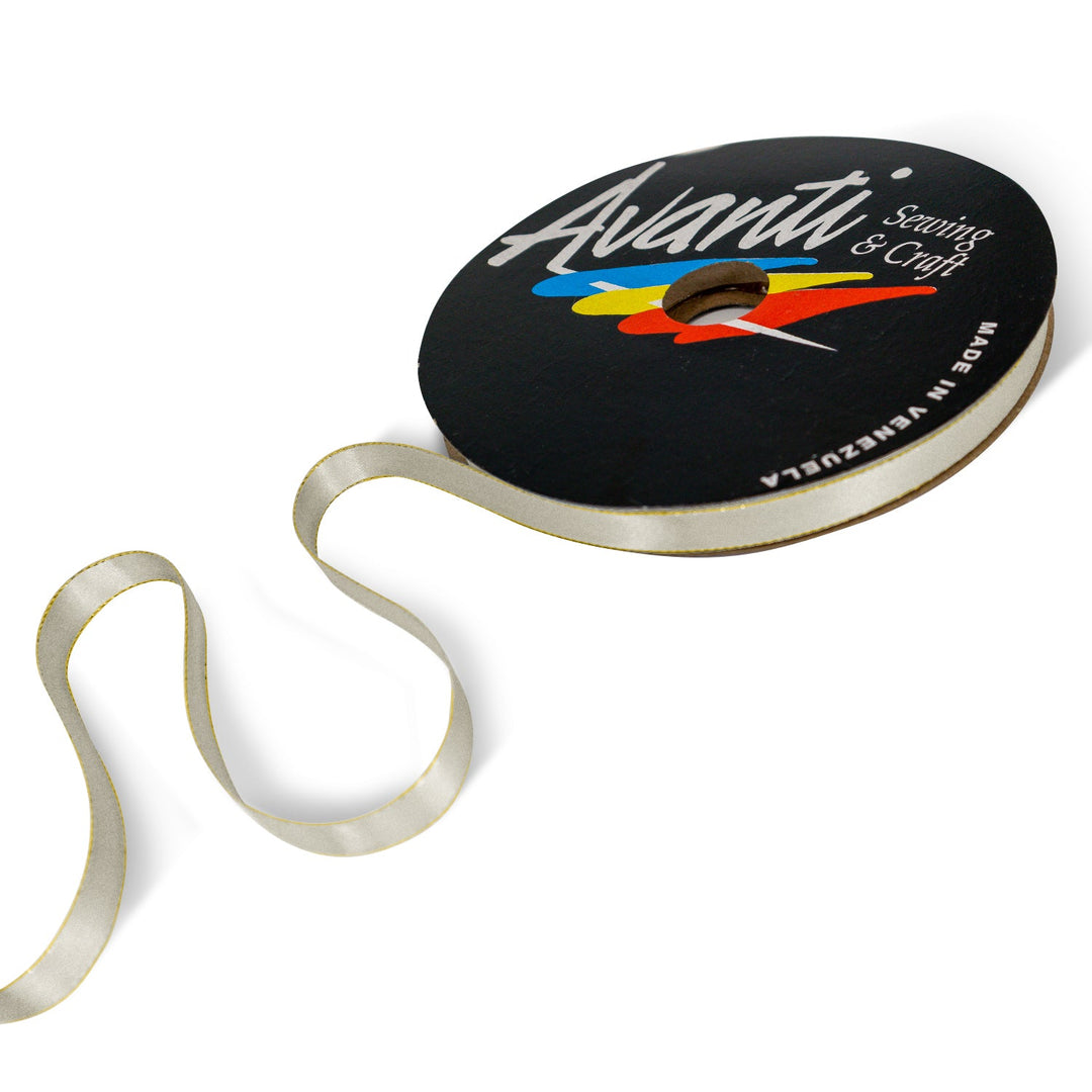 Satin Ribbon with Metallic Edge in Gold or Silver, 3/8 inch (10mm), Double Face, 50 yds