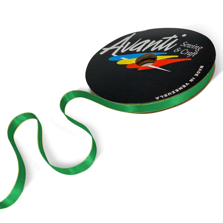 Satin Ribbon with Metallic Edge in Gold or Silver, 3/8 inch (10mm), Double Face, 50 yds