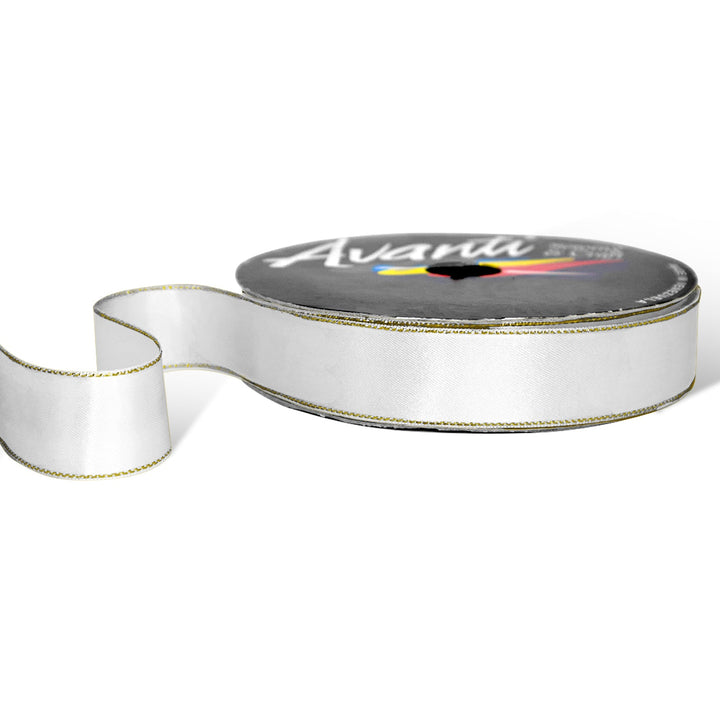 Satin Ribbon with Metallic Edge in Gold or Silver, 1 inch, Double Face, 50 Yards