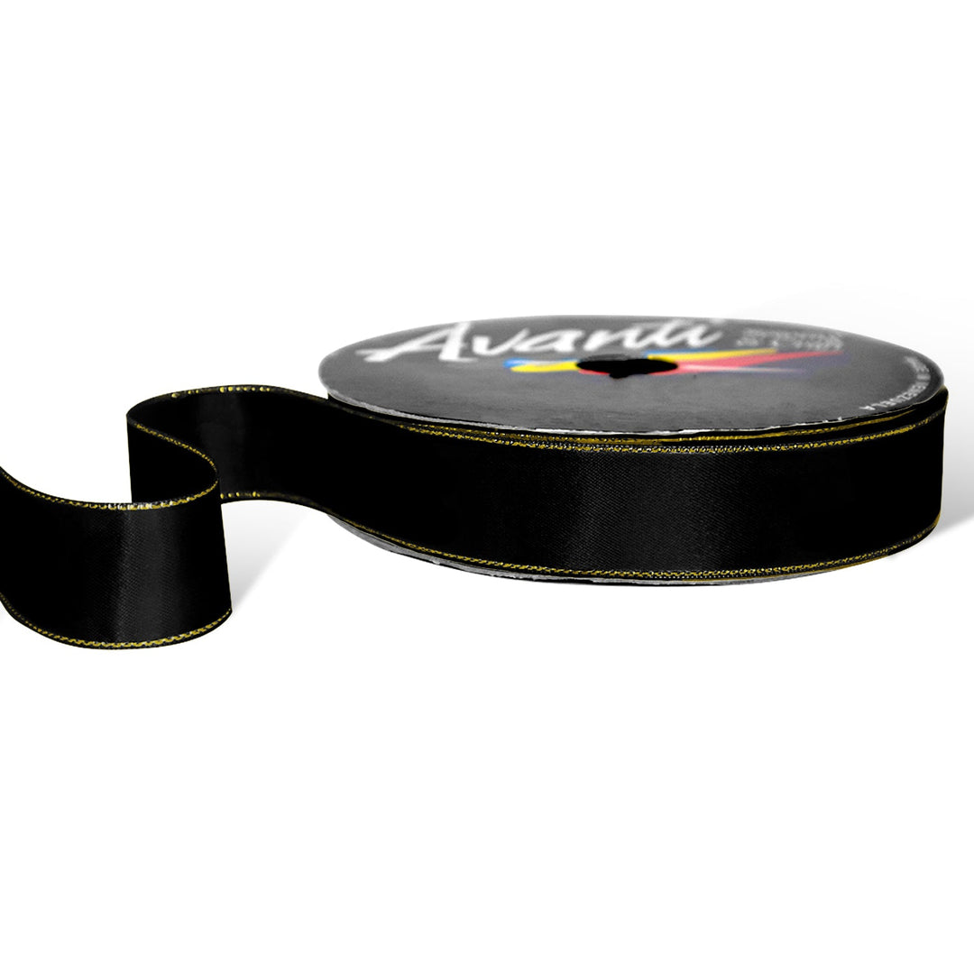Satin Ribbon with Metallic Edge in Gold or Silver, 1 inch, Double Face, 50 Yards
