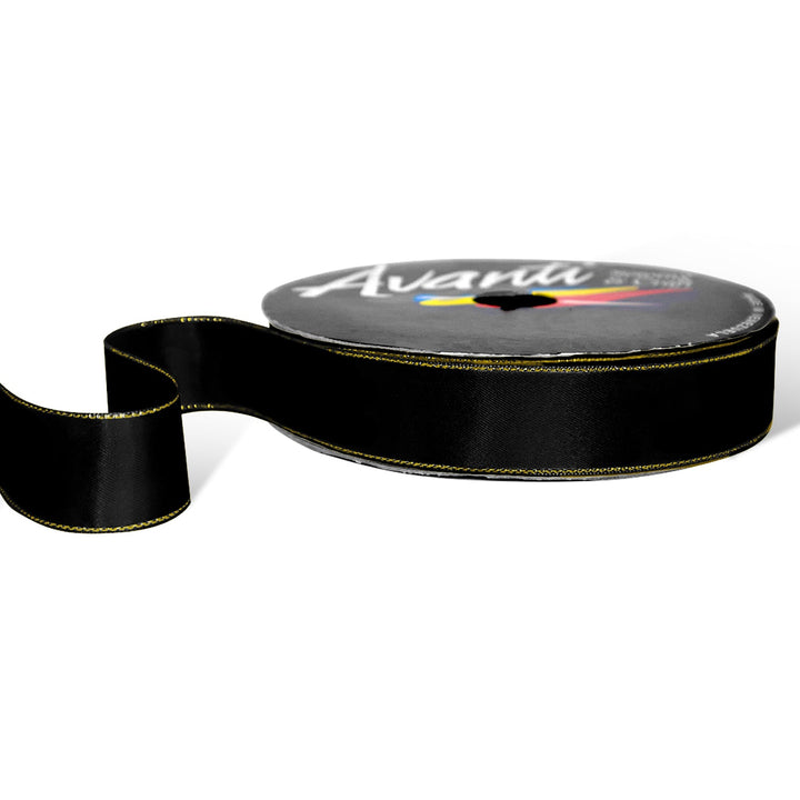 Satin Ribbon with Metallic Edge in Gold or Silver, 1 inch, Double Face, 50 Yards