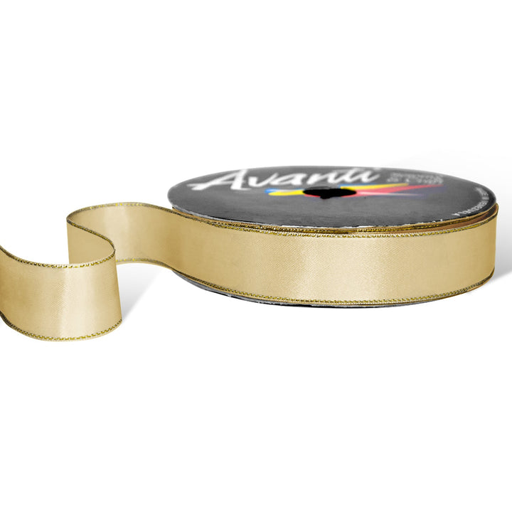 Satin Ribbon with Metallic Edge in Gold or Silver, 1 inch, Double Face, 50 Yards