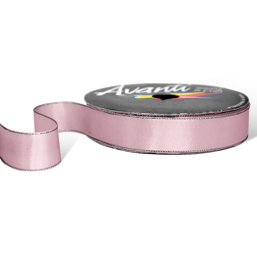 Satin Ribbon with Metallic Edge in Gold or Silver, 1 inch, Double Face, 50 Yards