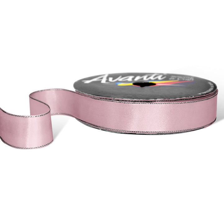 Satin Ribbon with Metallic Edge in Gold or Silver, 1 inch, Double Face, 50 Yards