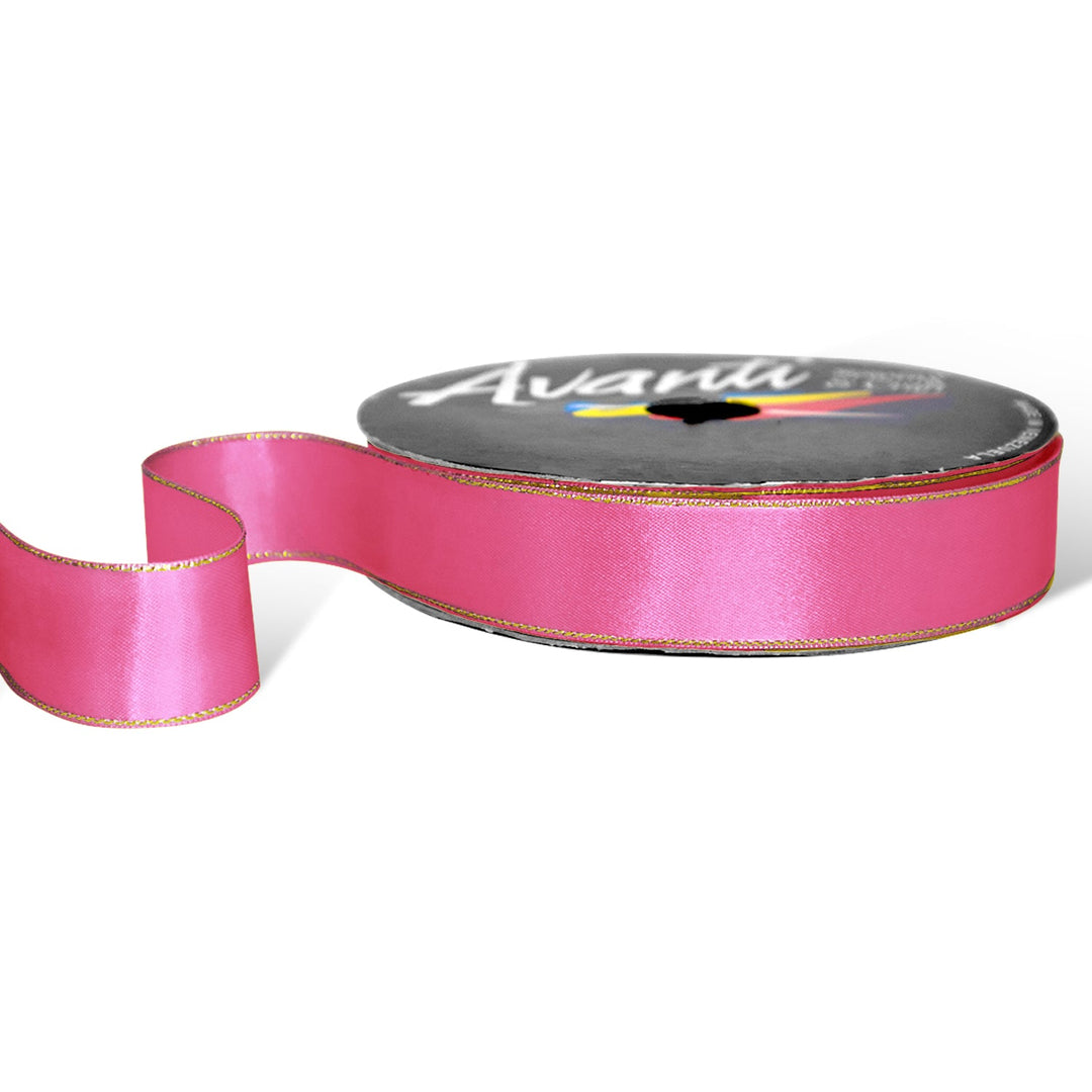 Satin Ribbon with Metallic Edge in Gold or Silver, 1 inch, Double Face, 50 Yards