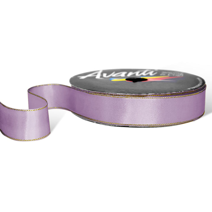 Satin Ribbon with Metallic Edge in Gold or Silver, 1 inch, Double Face, 50 Yards