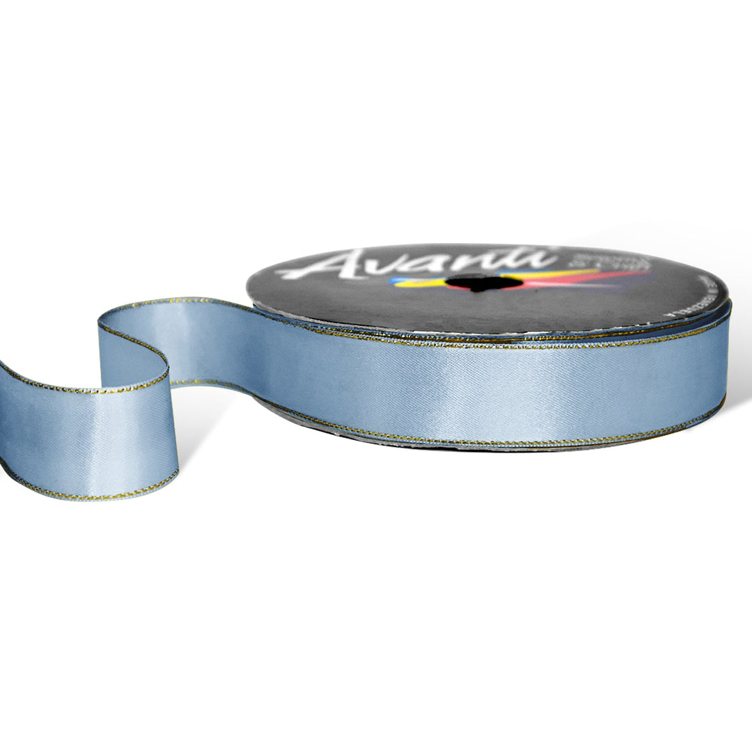 Satin Ribbon with Metallic Edge in Gold or Silver, 1 inch, Double Face, 50 Yards