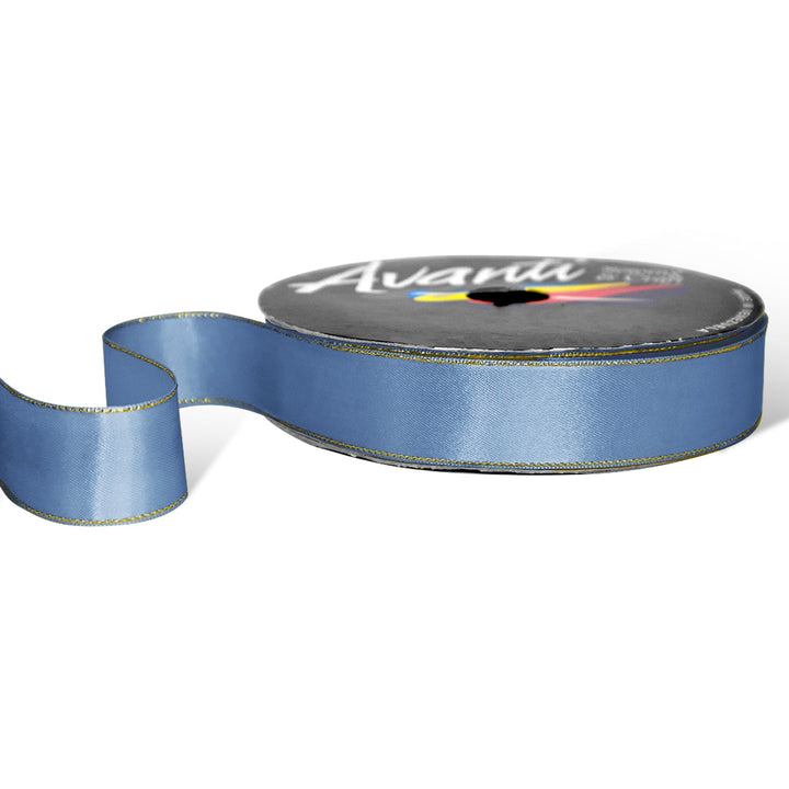 Satin Ribbon with Metallic Edge in Gold or Silver, 1 inch, Double Face, 50 Yards