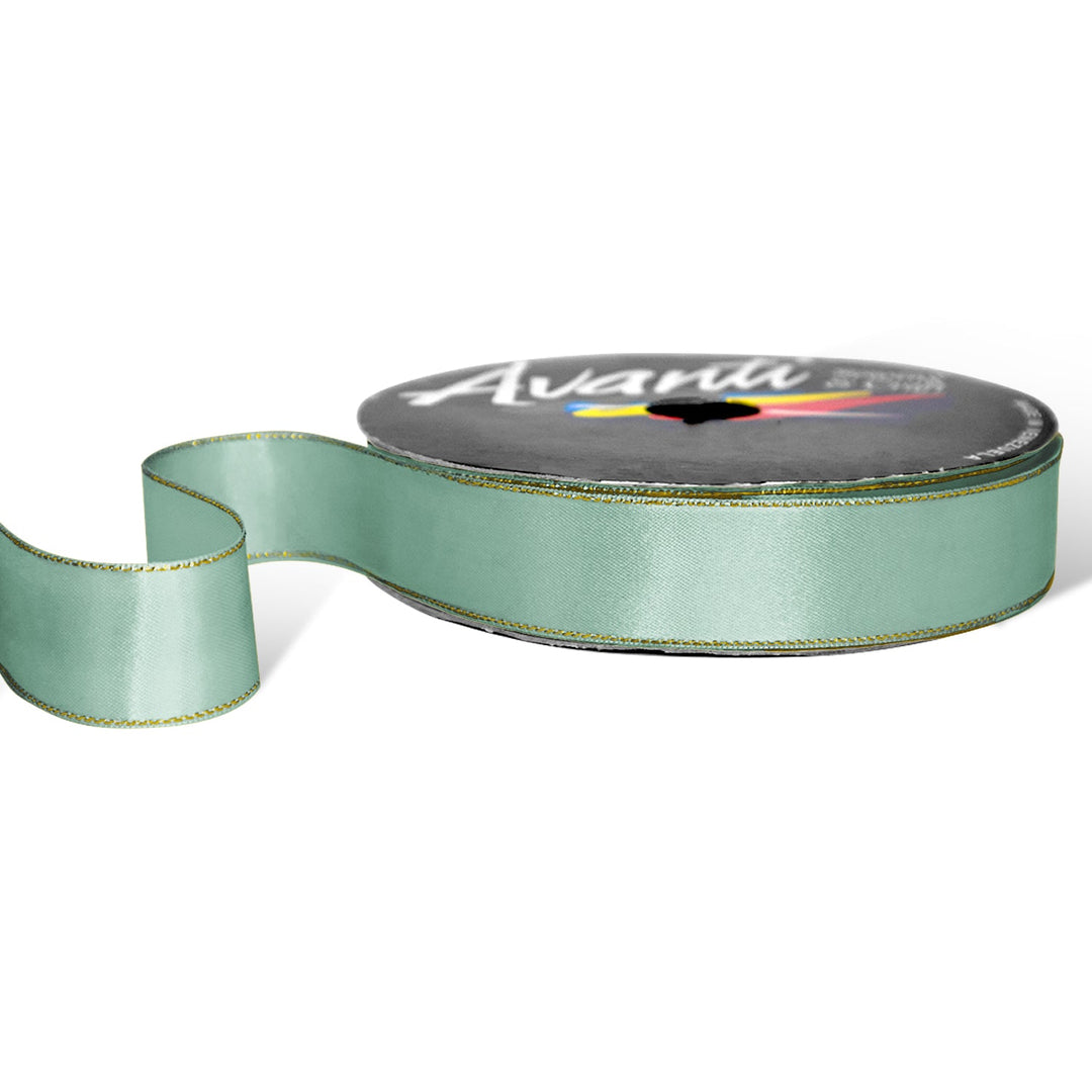 Satin Ribbon with Metallic Edge in Gold or Silver, 1 inch, Double Face, 50 Yards