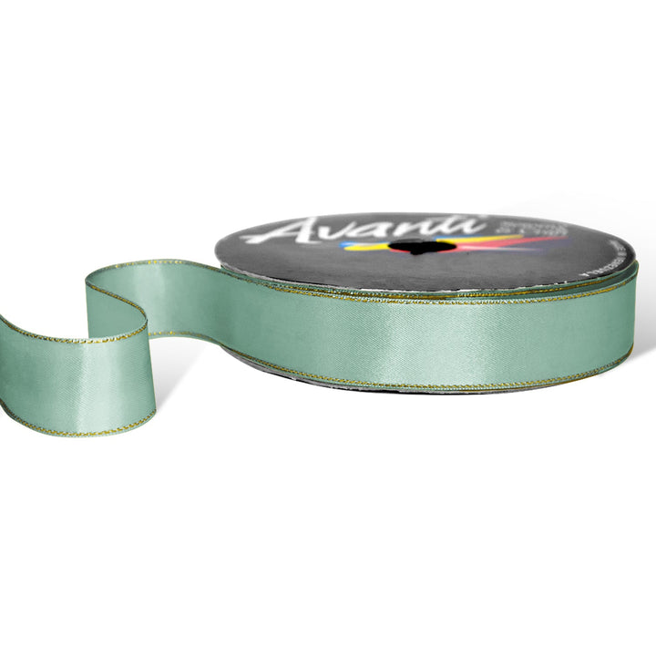 Satin Ribbon with Metallic Edge in Gold or Silver, 1 inch, Double Face, 50 Yards
