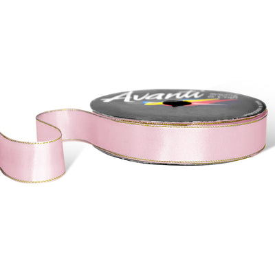 Satin Ribbon with Metallic Edge in Gold or Silver, 1 inch, Double Face, 50 Yards