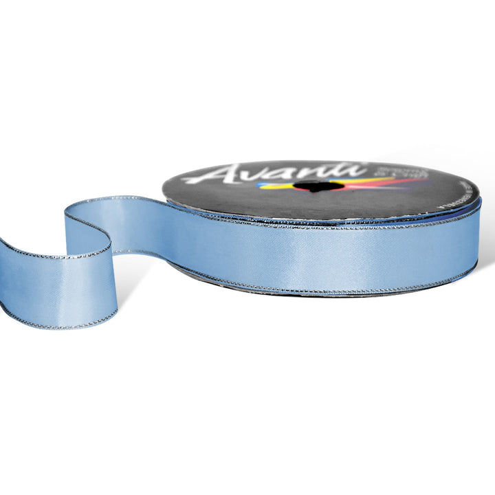 Satin Ribbon with Metallic Edge in Gold or Silver, 1 inch, Double Face, 50 Yards