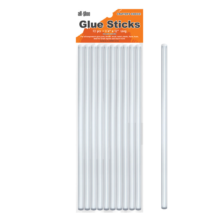 All Gloo Hot Glue Sticks, 4" Long x 1/4" Diameter, Clear, 12-Pack