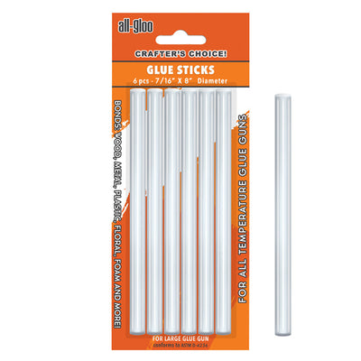 All Gloo Hot Glue Sticks, 7 3/4", Clear, 6 Pieces, 12-Pack