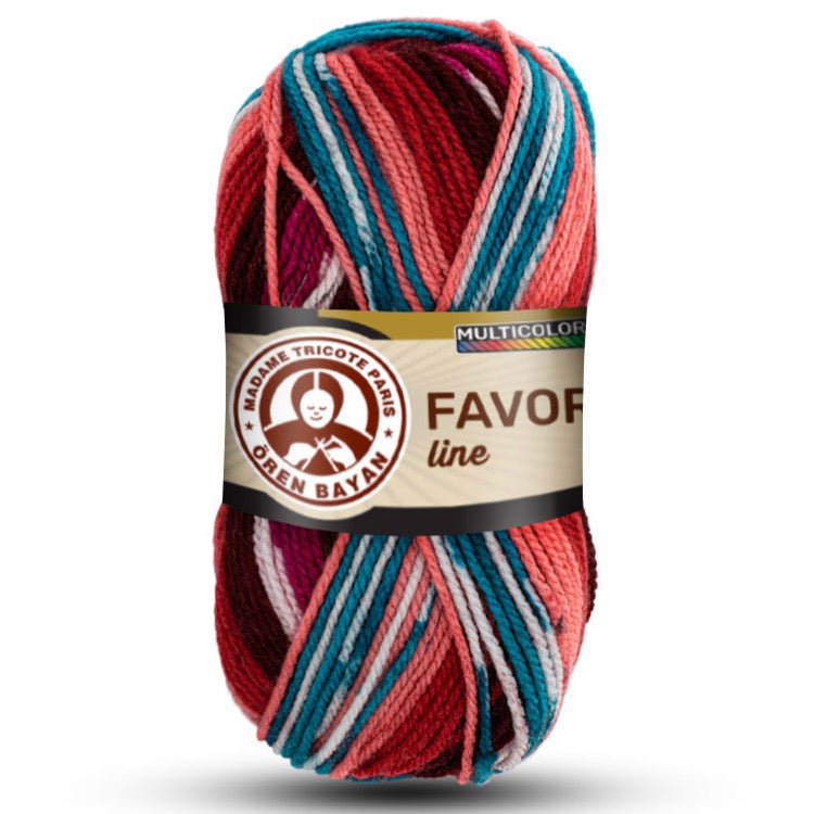 Madame Tricote Favori Oren Bayan Line Yumak, Multicolor Yarn, 100% Acrylic, 230 Yards, 5-Pack