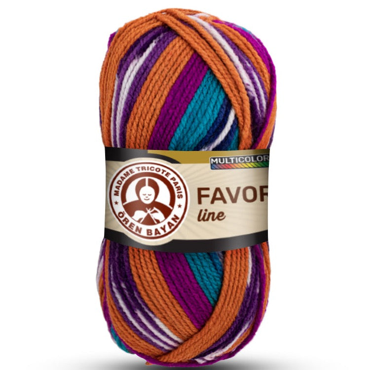 Madame Tricote Favori Oren Bayan Line Yumak, Multicolor Yarn, 100% Acrylic, 230 Yards, 5-Pack