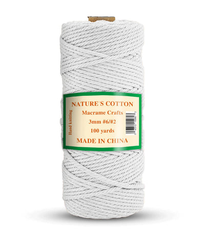 Nature's Macrame Cotton Cord,  3mm x 100 Yard,  #2 & #6,  Twine String Colored Cotton, 3-Pack