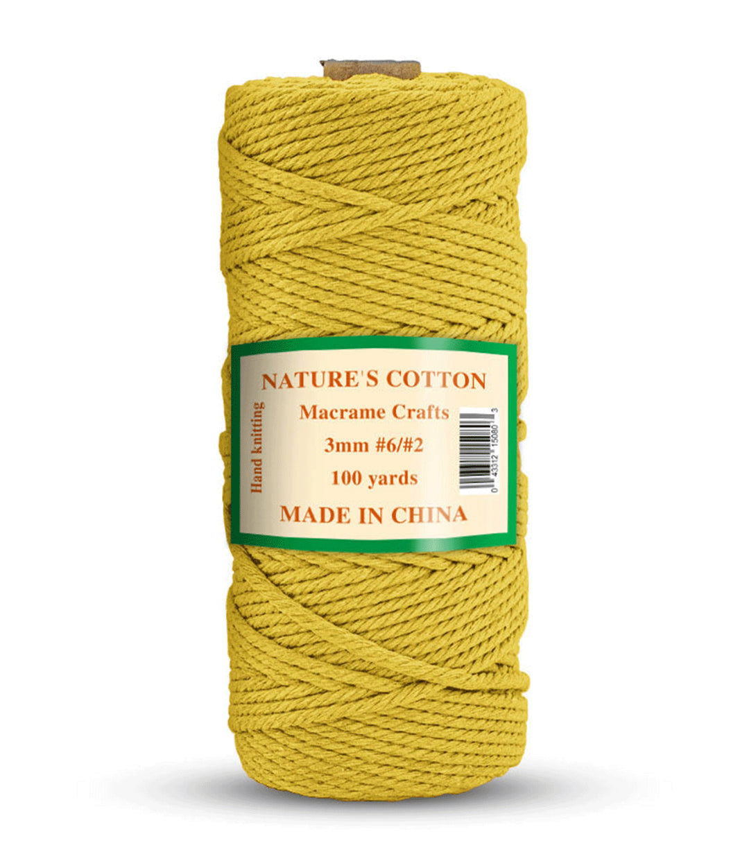 Nature's Macrame Cotton Cord,  3mm x 100 Yard,  #2 & #6,  Twine String Colored Cotton, 3-Pack