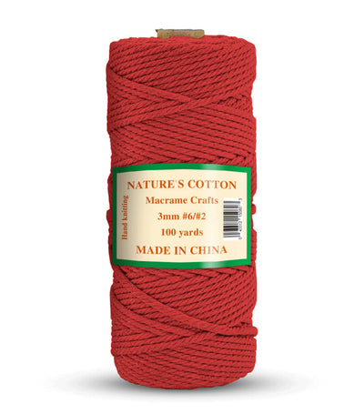 Nature's Macrame Cotton Cord,  3mm x 100 Yard,  #2 & #6,  Twine String Colored Cotton