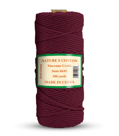 Nature's Macrame Cotton Cord,  3mm x 100 Yard,  #2 & #6,  Twine String Colored Cotton